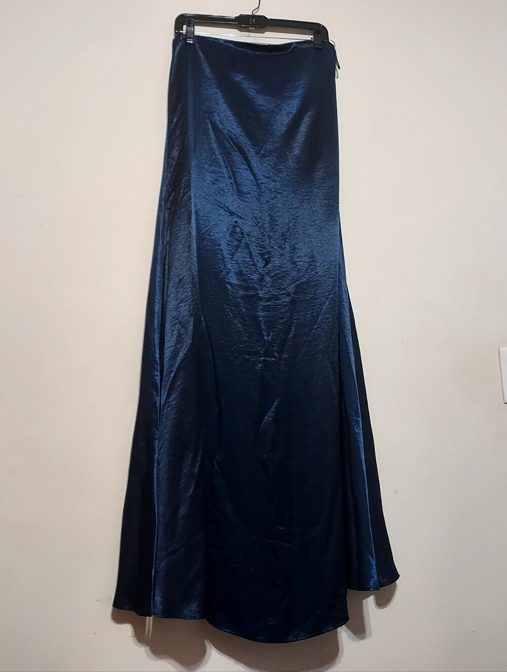 Abercrombie & Fitch Strapless Navy Satin Maxi Gown Sz-L - Picture 3 of 9